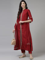 Thumbnail for Indo Era Red Embroidered Straight Kurta Trouser With Dupatta Set - Distacart