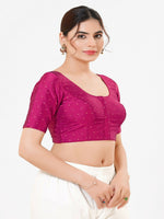 Thumbnail for Joban Fashion Magenta Taffeta Silk Elbow Sleeveless Front Open Blouse