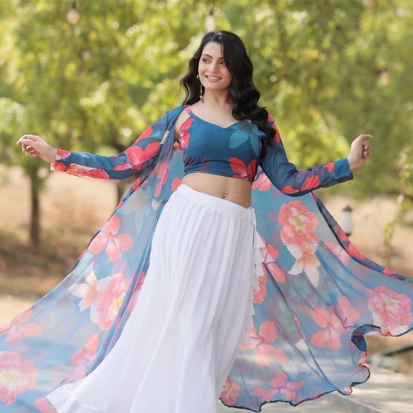 Vastranavya Latest Fancy Party Wear Lehenga Choli With Shrug - Blue - Distacart