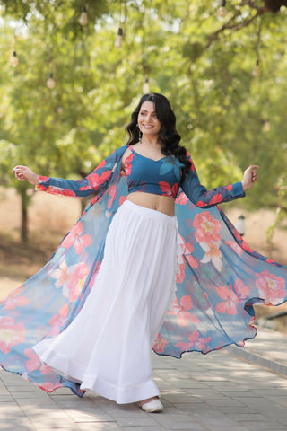 Vastranavya Latest Fancy Party Wear Lehenga Choli With Shrug - Blue - Distacart