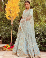 Thumbnail for Jyoti Fashion Women's Sky Blue Mulberry Silk Paper Mirror with Zari Embroidered Designer Lehenga Choli Set - Distacart