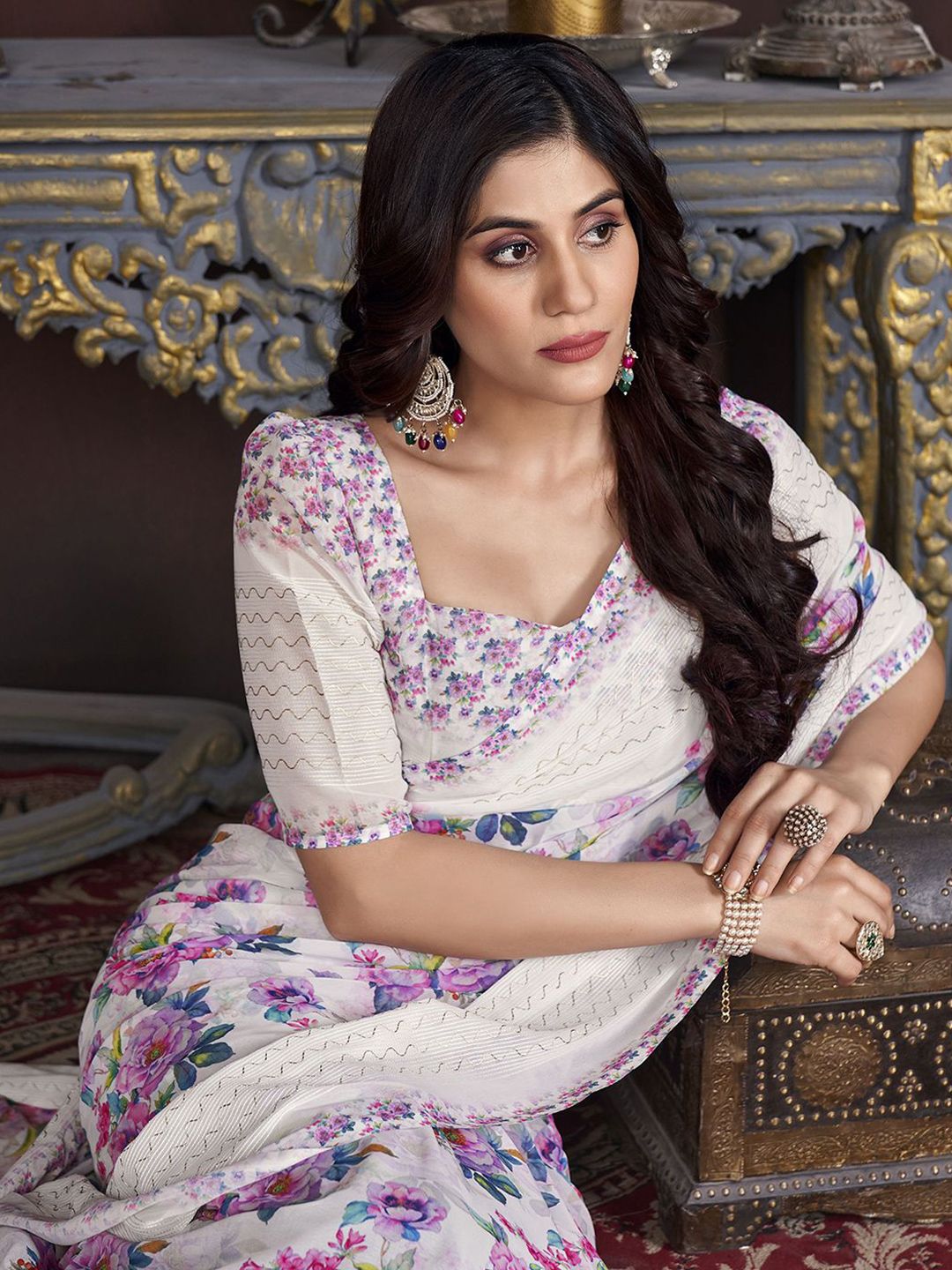 Mitera Floral Printed Pure Georgette Saree - Distacart