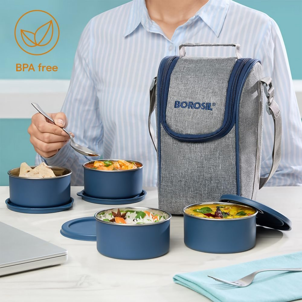 Borosil Carrymore Microwavable Stainless Steel Lunchbox with Bag - Dista