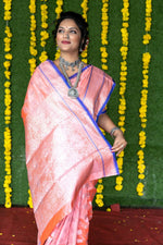 Thumbnail for Jyoti Fashion Women's Baby Pink Soft Handloom Silk Zari Woven Saree with Blouse - Distacart