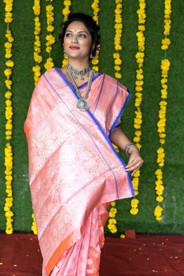 Jyoti Fashion Women's Baby Pink Soft Handloom Silk Zari Woven Saree with Blouse - Distacart