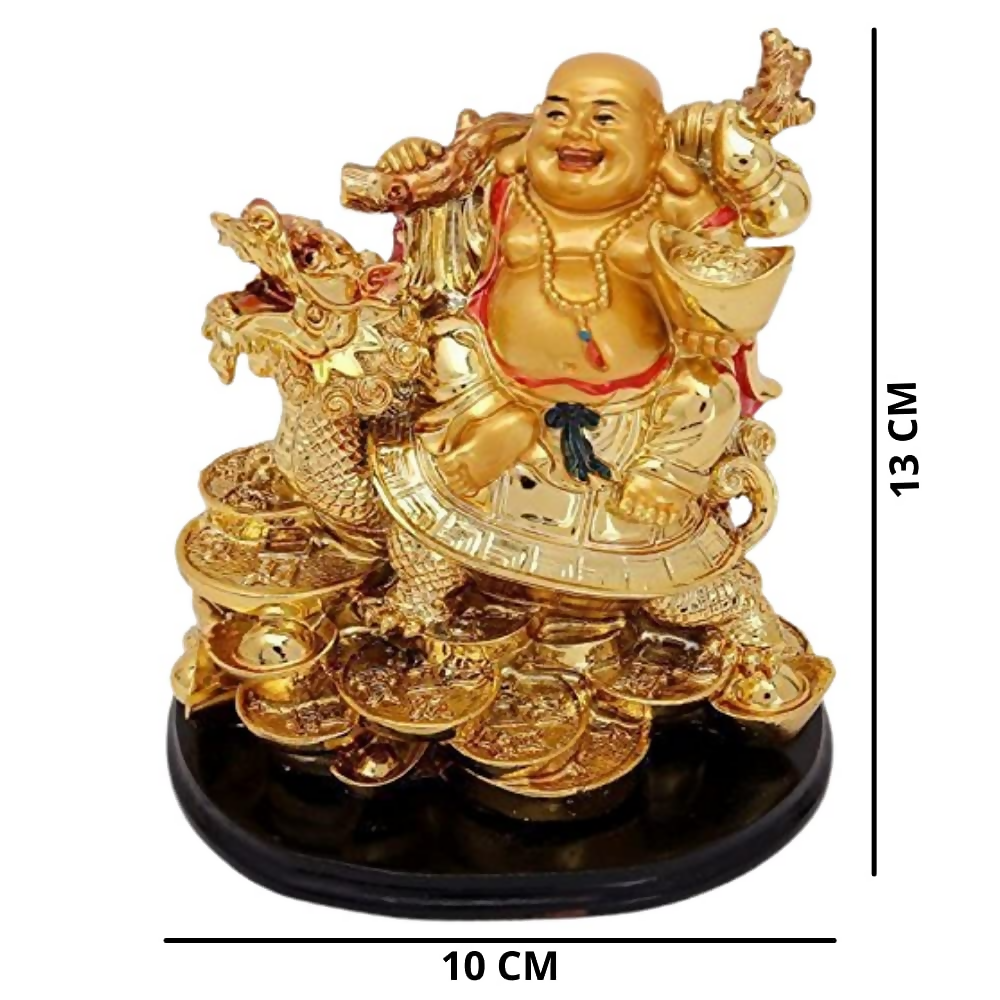 GJ Golden Laughing Buddha with Dragon & Coins Statue - Dista