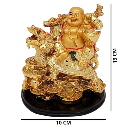 GJ Golden Laughing Buddha with Dragon & Coins Statue - Dista