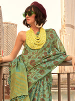 Thumbnail for NOZ2TOZ Women's Tissue Sea Green Printed Designer Saree With Blouse Piece - Distacart