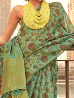 Thumbnail for NOZ2TOZ Women's Tissue Sea Green Printed Designer Saree With Blouse Piece - Distacart