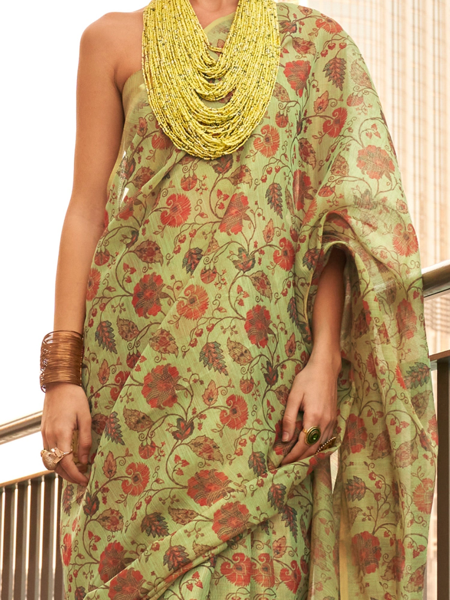 NOZ2TOZ Women's Tissue Light Green Printed Designer Saree With Blouse Piece - Distacart