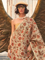 Thumbnail for NOZ2TOZ Women's Tissue Cream Printed Designer Saree With Blouse Piece - Distacart