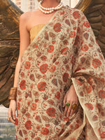 Thumbnail for NOZ2TOZ Women's Tissue Cream Printed Designer Saree With Blouse Piece - Distacart