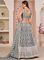 Thumbnail for Vegaa Fashion Grey Butterfly Net Embroidery Thread Designer Lehenga