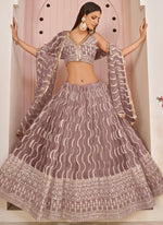 Thumbnail for Vegaa Fashion Onion Pink Butterfly Net Embroidery Thread Designer Lehenga