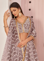 Thumbnail for Vegaa Fashion Onion Pink Butterfly Net Embroidery Thread Designer Lehenga