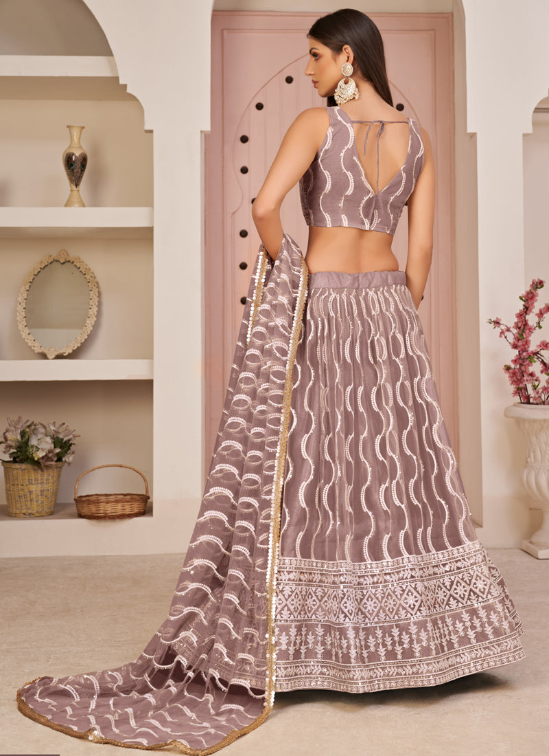Vegaa Fashion Onion Pink Butterfly Net Embroidery Thread Designer Lehenga