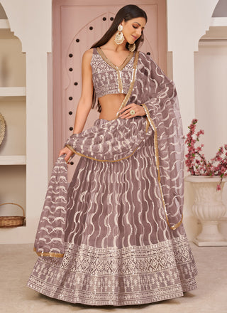 Vegaa Fashion Onion Pink Butterfly Net Embroidery Thread Designer Lehenga