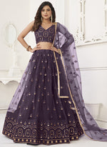 Thumbnail for Vegaa Fashion Wine Butterfly Net Embroidery Thread Designer Lehenga