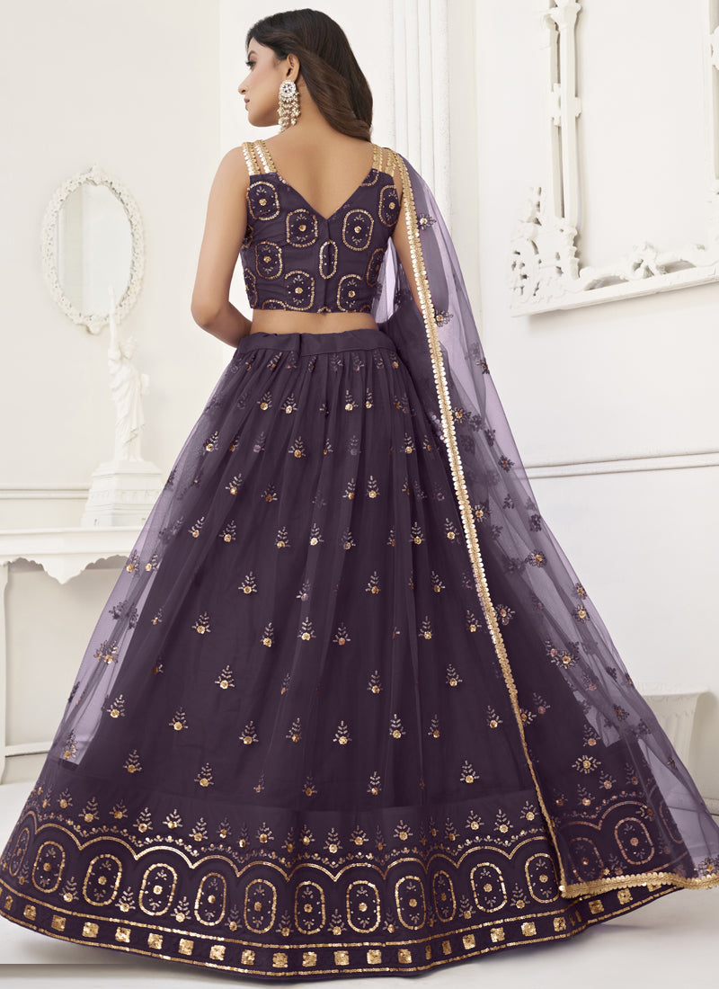 Vegaa Fashion Wine Butterfly Net Embroidery Thread Designer Lehenga