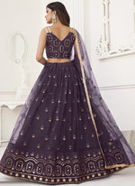 Thumbnail for Vegaa Fashion Wine Butterfly Net Embroidery Thread Designer Lehenga