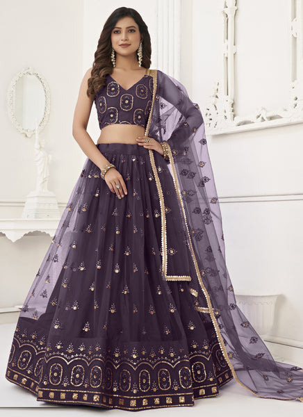 Vegaa Fashion Wine Butterfly Net Embroidery Thread Designer Lehenga