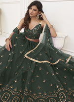Thumbnail for Vegaa Fashion Green Butterfly Net Embroidery Thread Designer Lehenga