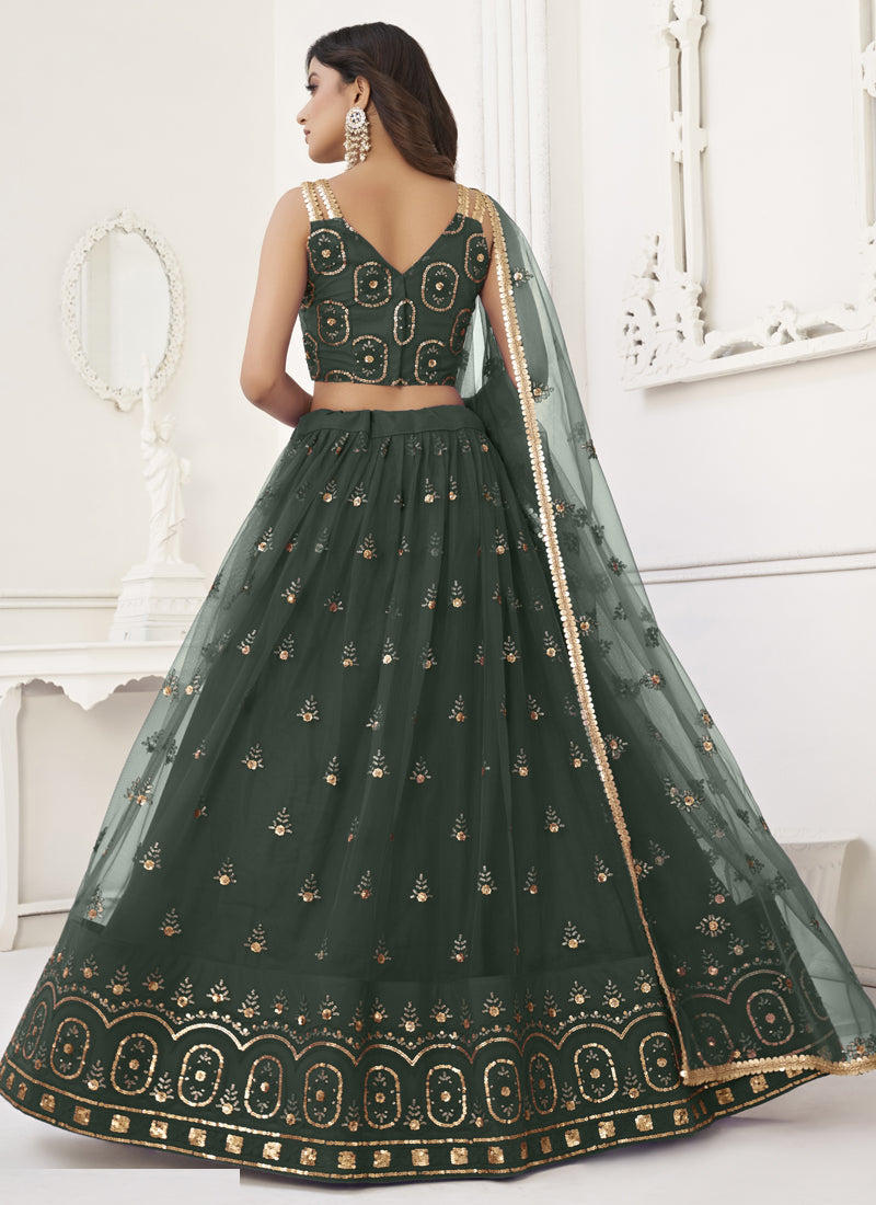 Vegaa Fashion Green Butterfly Net Embroidery Thread Designer Lehenga