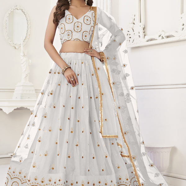 Vegaa Fashion White Butterfly Net Embroidery Thread Designer Lehenga - Distacart