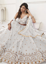 Thumbnail for Vegaa Fashion White Butterfly Net Embroidery Thread Designer Lehenga