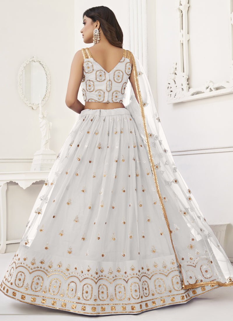 Vegaa Fashion White Butterfly Net Embroidery Thread Designer Lehenga