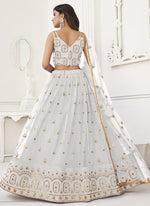 Thumbnail for Vegaa Fashion White Butterfly Net Embroidery Thread Designer Lehenga