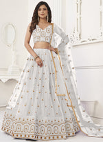 Thumbnail for Vegaa Fashion White Butterfly Net Embroidery Thread Designer Lehenga