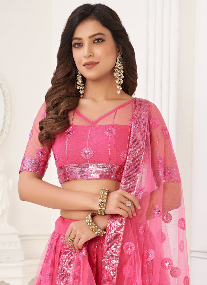 Vegaa Fashion Pink Butterfly Net Embroidery Thread Designer Lehenga