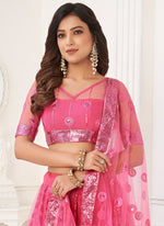 Thumbnail for Vegaa Fashion Pink Butterfly Net Embroidery Thread Designer Lehenga