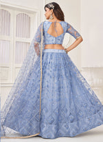 Thumbnail for Vegaa Fashion Sky Blue Butterfly Net Embroidery Thread Designer Lehenga
