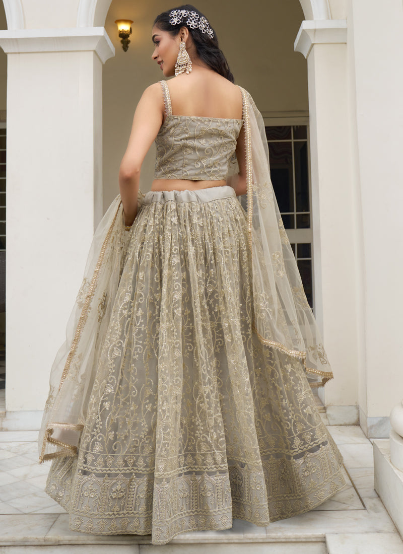 Vegaa Fashion Ivory Butterfly Net Embroidery Thread Designer Lehenga