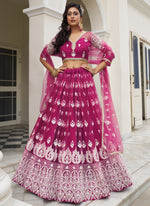 Thumbnail for Vegaa Fashion Pink Butterfly Net Embroidery Thread Designer Lehenga