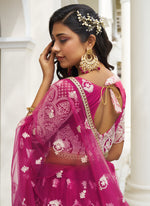 Thumbnail for Vegaa Fashion Pink Butterfly Net Embroidery Thread Designer Lehenga