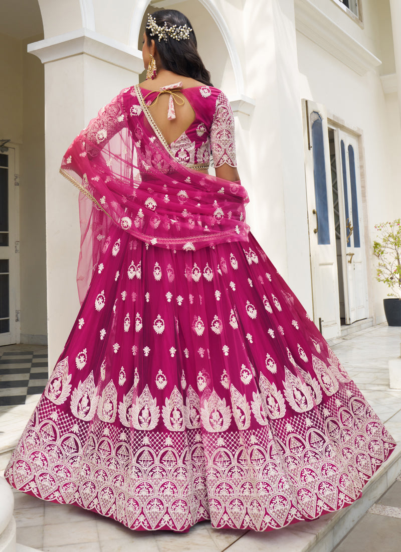 Vegaa Fashion Pink Butterfly Net Embroidery Thread Designer Lehenga