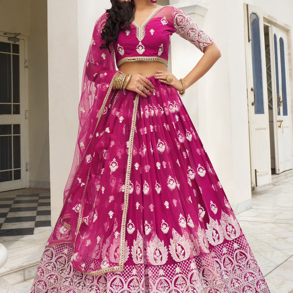 Vegaa Fashion Pink Butterfly Net Embroidery Thread Designer Lehenga - Distacart
