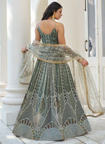 Thumbnail for Vegaa Fashion Dusty Green Butterfly Net Embroidery Thread Designer Lehenga