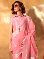 Thumbnail for NOZ2TOZ Women's Linen Pink Woven Design Designer Saree With Blouse Piece - Distacart