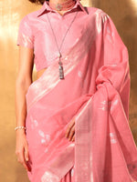 Thumbnail for NOZ2TOZ Women's Linen Pink Woven Design Designer Saree With Blouse Piece - Distacart