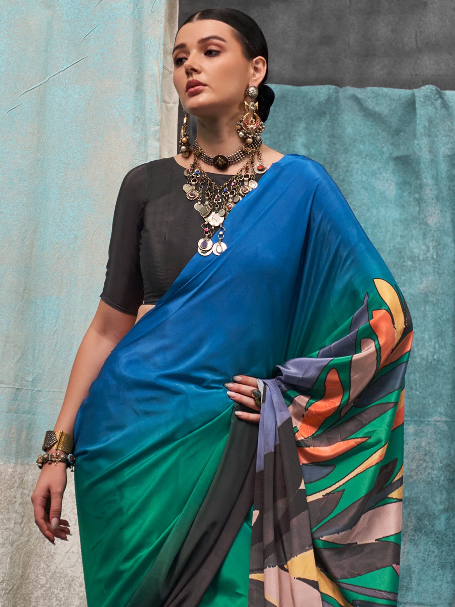 NOZ2TOZ Women's Crepe Multi Color Printed Designer Saree With Blouse Piece - Distacart