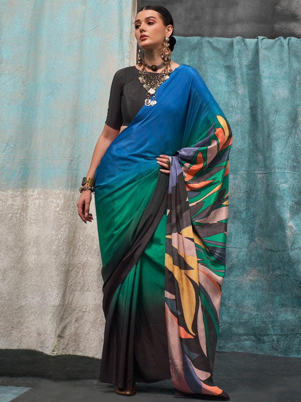 NOZ2TOZ Women's Crepe Multi Color Printed Designer Saree With Blouse Piece - Distacart