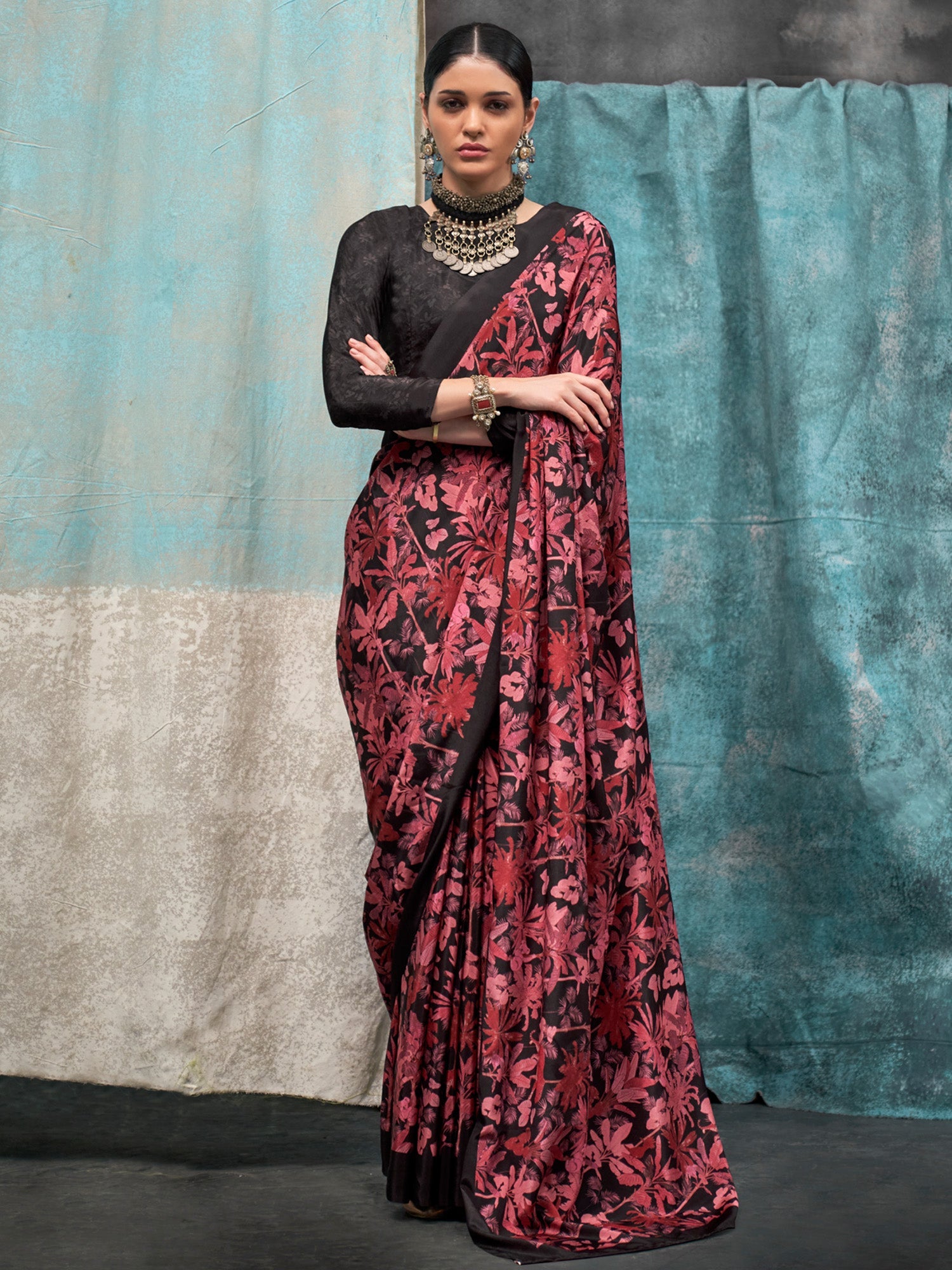 NOZ2TOZ Women's Crepe Black Printed Designer Saree With Blouse Piece - Distacart