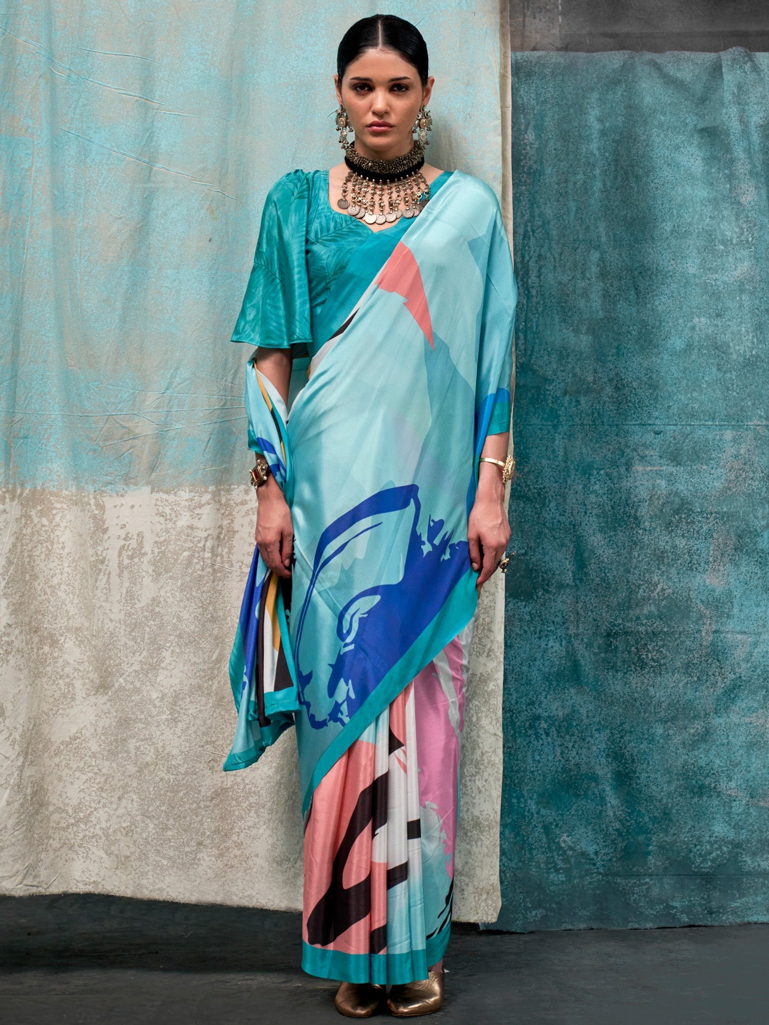 NOZ2TOZ Women's Crepe Light Blue Printed Designer Saree With Blouse Piece - Distacart