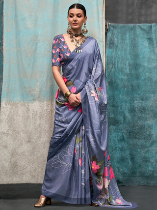 NOZ2TOZ Women's Crepe Metallic Printed Designer Saree With Blouse Piece - Distacart
