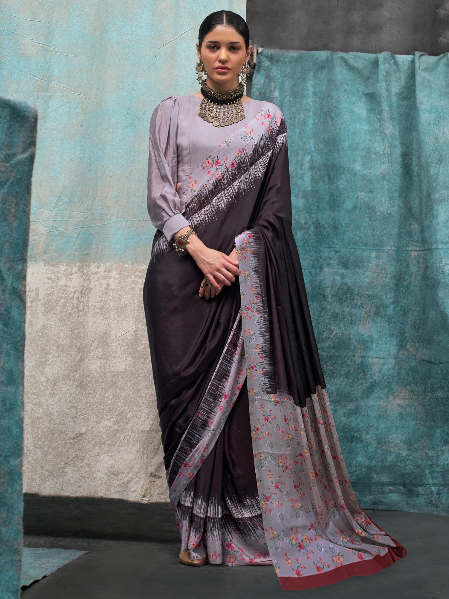 NOZ2TOZ Women's Crepe Black Printed Designer Saree With Blouse Piece - Distacart