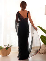 Thumbnail for NOZ2TOZ Women's Georgette Black Embellished Designer Saree With Blouse Piece - Distacart